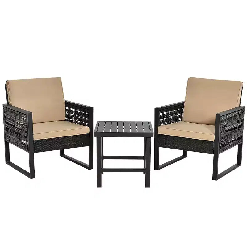 Costway Ensemble de Meubles de Jardin en Rotin 3 Pièces avec Coussins, Fauteuil et Table Basse