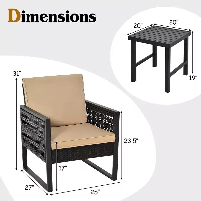 Costway Ensemble de Meubles de Jardin en Rotin 3 Pièces avec Coussins, Fauteuil et Table Basse