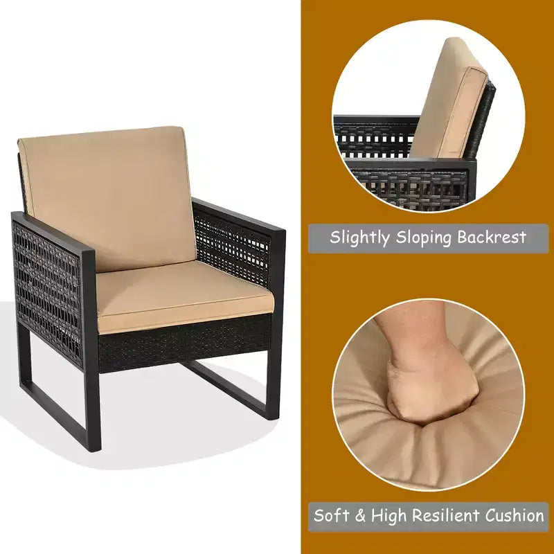 Costway Ensemble de Meubles de Jardin en Rotin 3 Pièces avec Coussins, Fauteuil et Table Basse