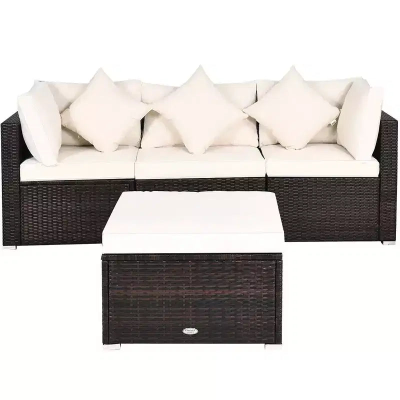 Costway Ensemble de Meubles de Salon de Jardin en Rotin 4 Pièces avec Canapé, Coussins et Ottoman