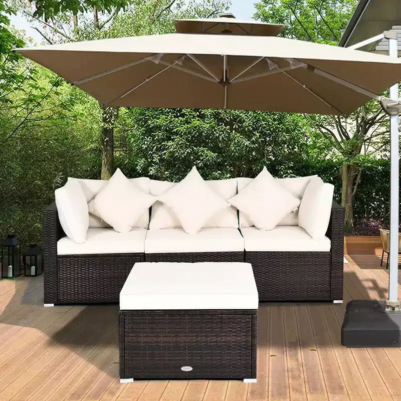 Costway Ensemble de Meubles de Salon de Jardin en Rotin 4 Pièces avec Canapé, Coussins et Ottoman