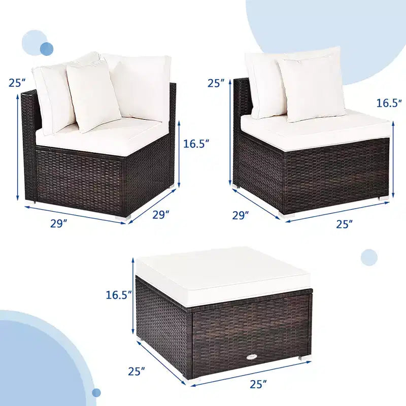 Costway Ensemble de Meubles de Salon de Jardin en Rotin 4 Pièces avec Canapé, Coussins et Ottoman