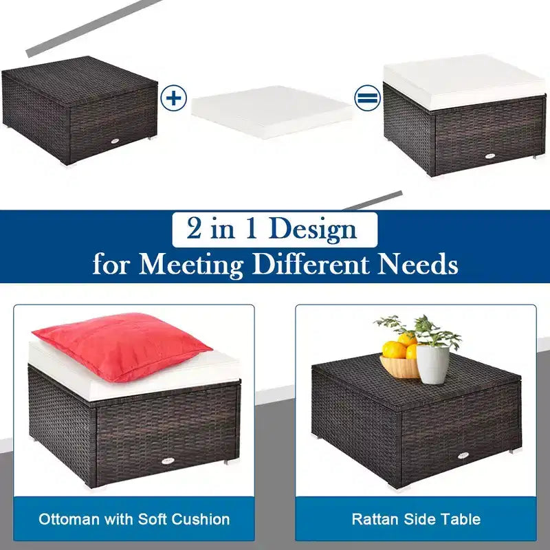 Costway Ensemble de Meubles de Salon de Jardin en Rotin 4 Pièces avec Canapé, Coussins et Ottoman