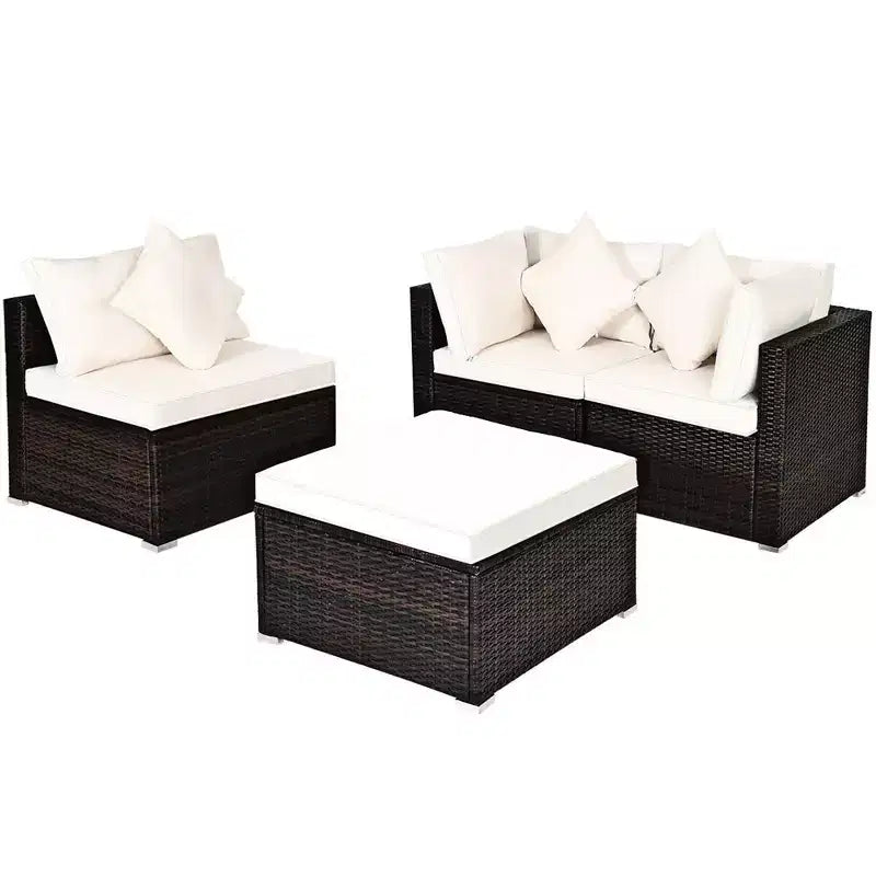 Costway Ensemble de Meubles de Salon de Jardin en Rotin 4 Pièces avec Canapé, Coussins et Ottoman