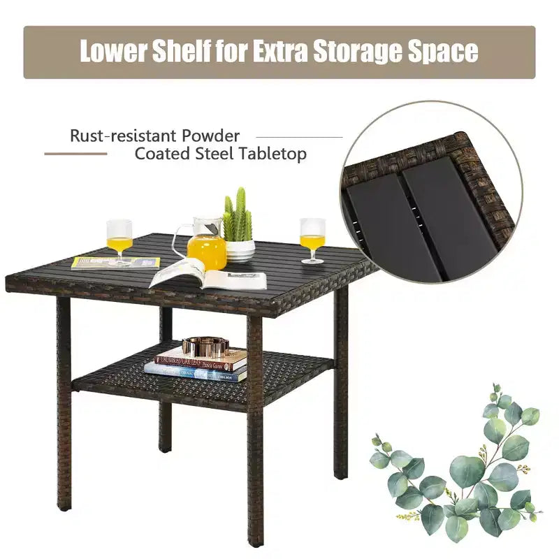 Costway Ensemble de meubles de salle à manger 6 pièces en rotin pour patio avec pouf et étagère inférieure