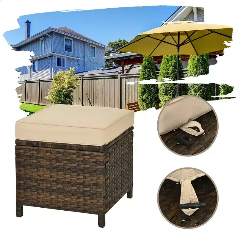 Costway Ensemble de meubles de salle à manger 6 pièces en rotin pour patio avec pouf et étagère inférieure