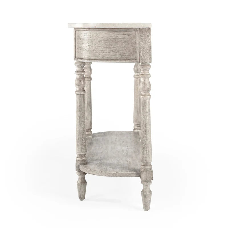 Table console avec plateau en marbre – Marron clair / gris / noir délavé, demi-lune, montage par une personne