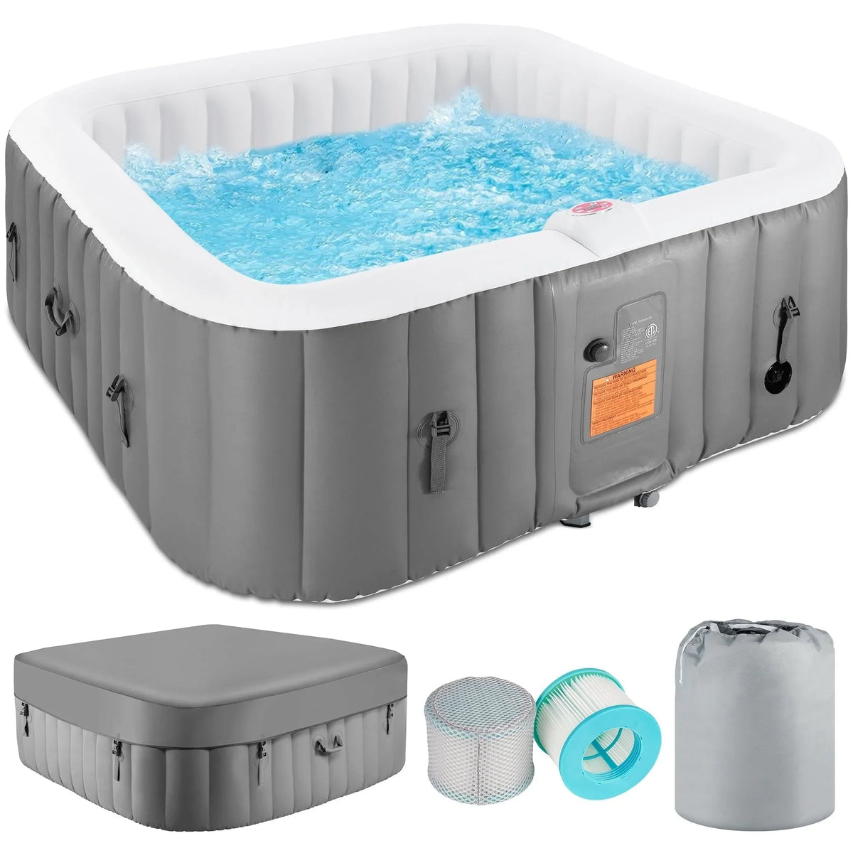 Spa gonflable d'extérieur pour 4 à 6 personnes avec panneau de commande et 130 jets, couvercle isotherme et protection de sol - 75?锟斤拷W