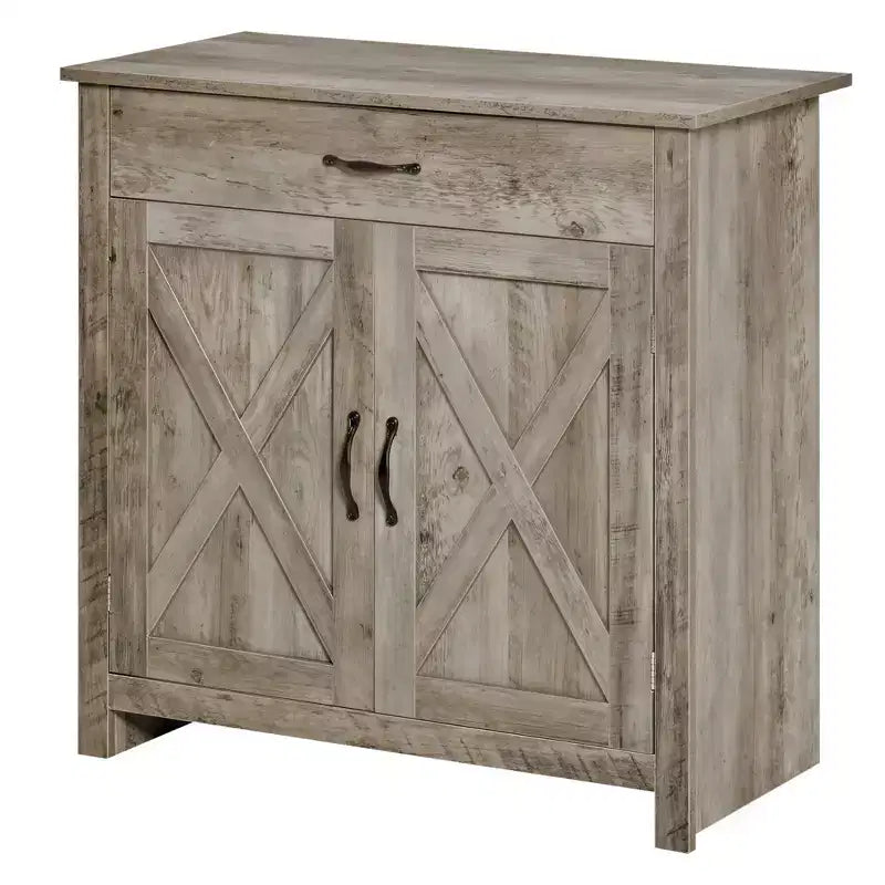 32 Farmhouse Barn Door Style Sideboard, Buffet Storage Cabinet Coffee Bar for Living Room or Entryway