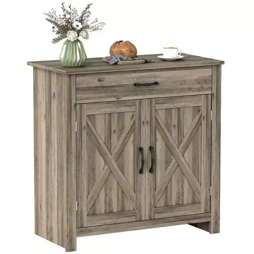 HOMCOM 32 Farmhouse Barn Door Style Sideboard, Buffet Storage Cabinet Coffee Bar for Living Room or Entryway
