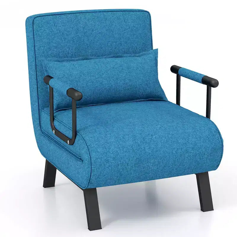 Costway Folding 6 Position Armchair Lounge Couch Convertible Sleeper Bed w/ Pillow Blue