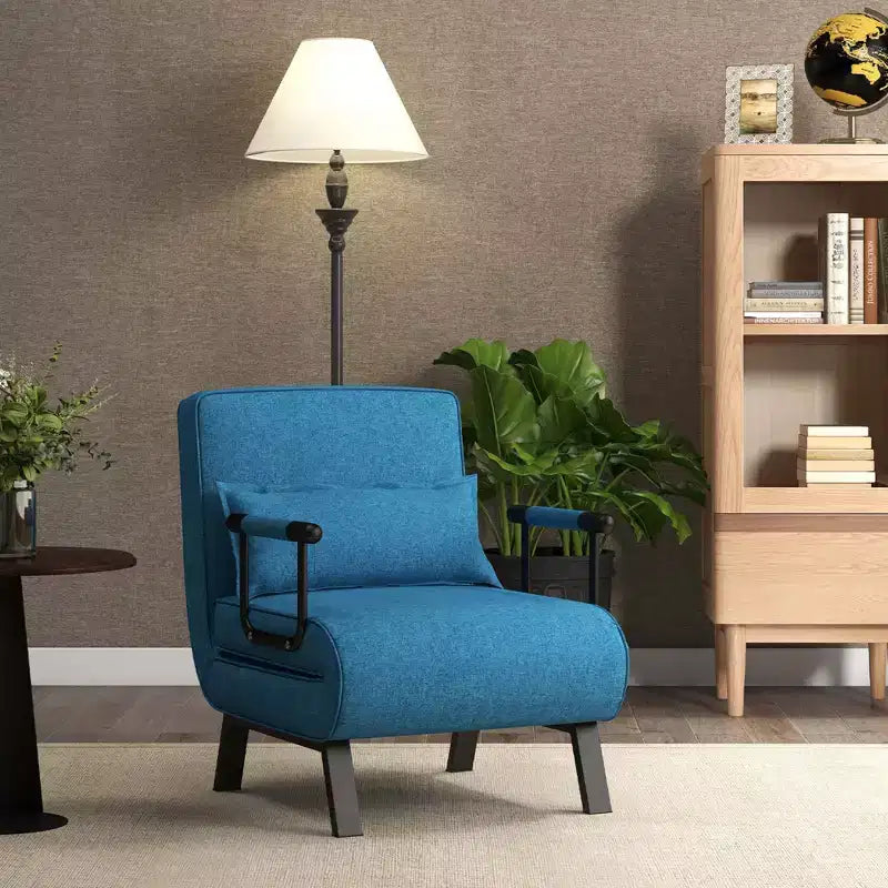 Fauteuil pliant 6 positions, convertible en lit avec oreiller, bleu
