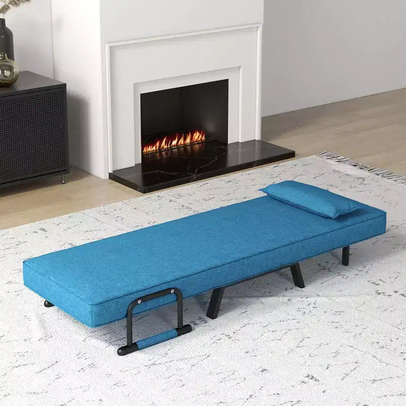 Fauteuil pliant 6 positions, convertible en lit avec oreiller, bleu