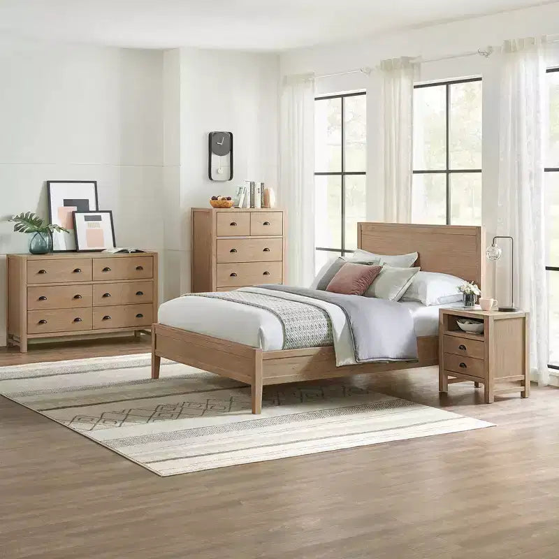 Ensemble de chambre à coucher 4 pièces Arden Wood avec table de chevet à 2 tiroirs Driftwood clair - Alaterre Furniture