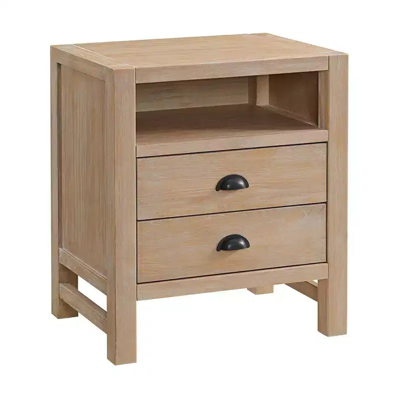 Ensemble de chambre à coucher 4 pièces Arden Wood avec table de chevet à 2 tiroirs Driftwood clair - Alaterre Furniture