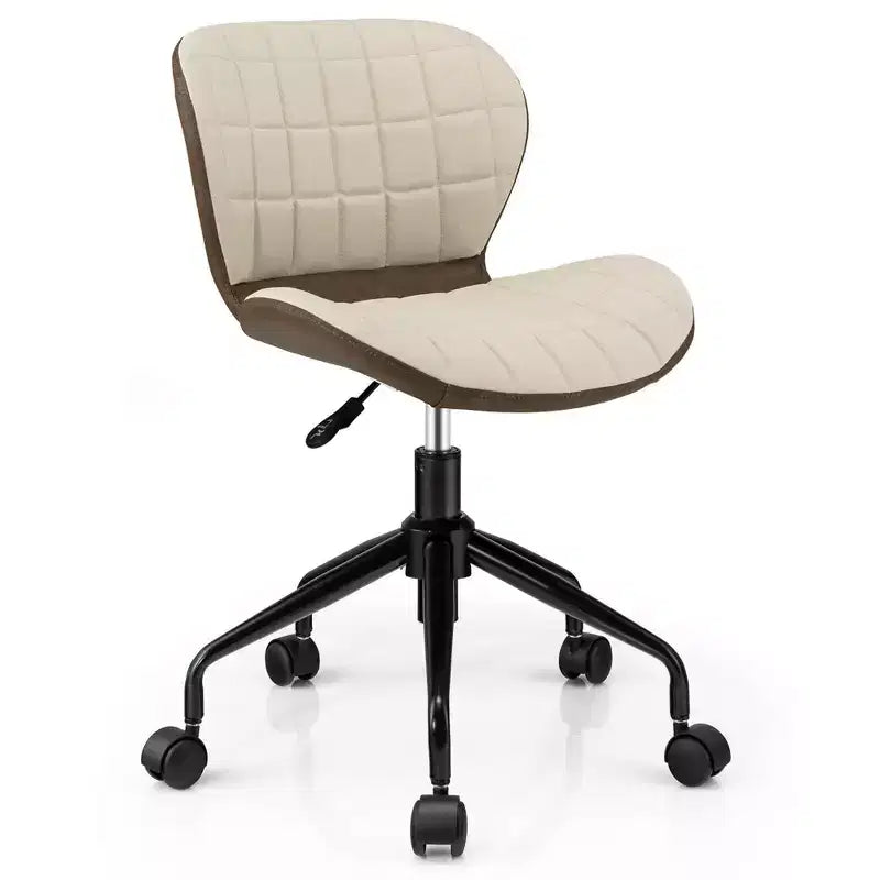 Costway Mid Back Home Office Chair Adjustable Swivel Linen & PU Leather Task Chair