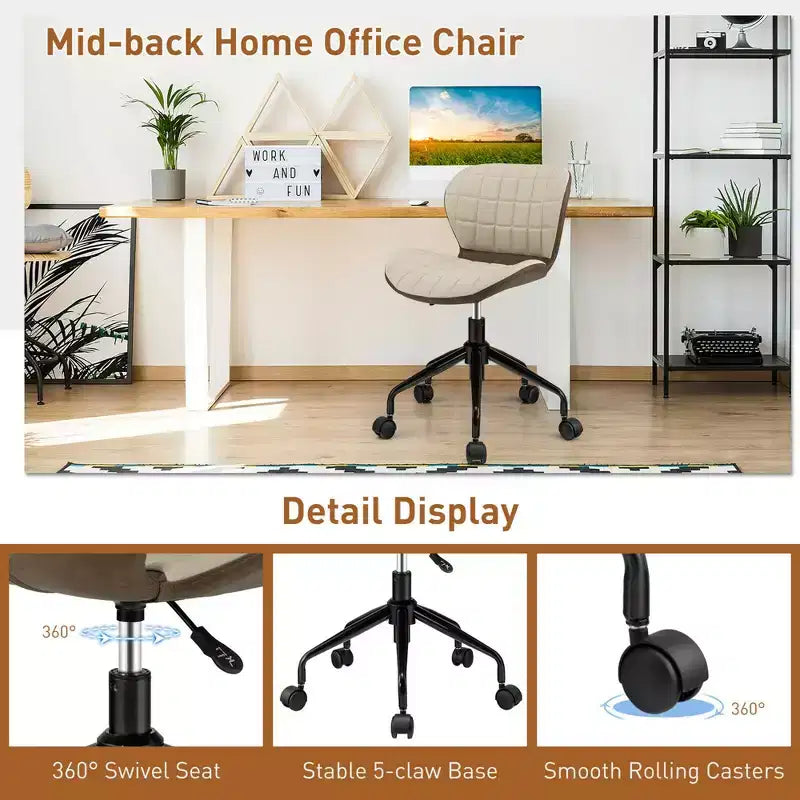 Fauteuil de bureau mi-dossier, pivotant, réglable, en lin et similicuir PU