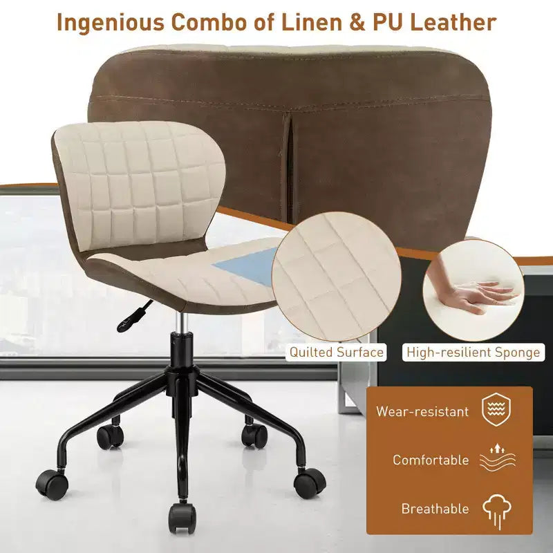 Fauteuil de bureau mi-dossier, pivotant, réglable, en lin et similicuir PU