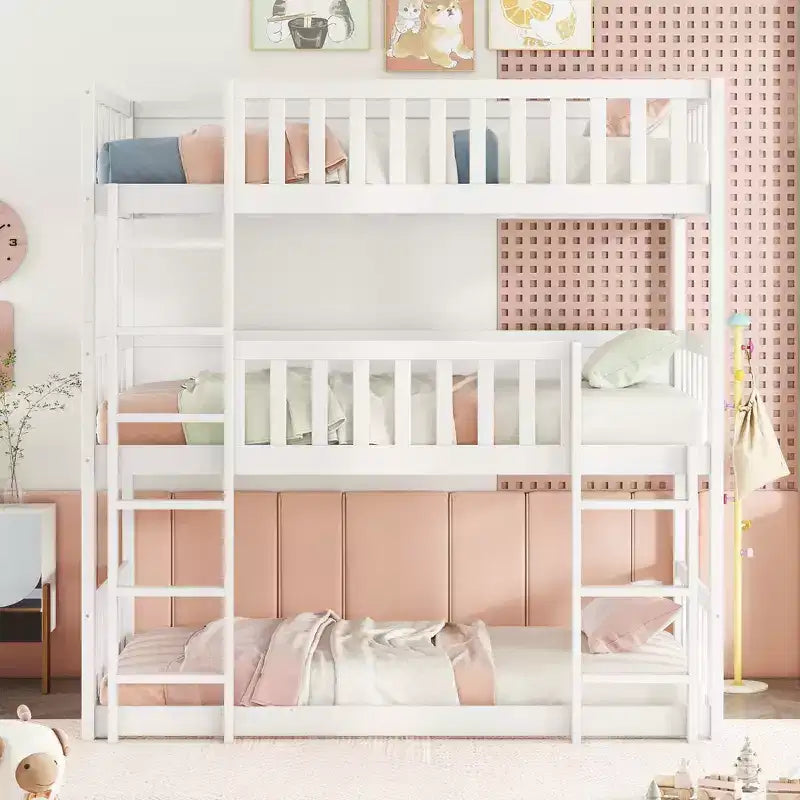 Lit superposé triple pour enfants, lit superposé trois places détachable avec échelle et barrière de sécurité, se sépare en 3 lits