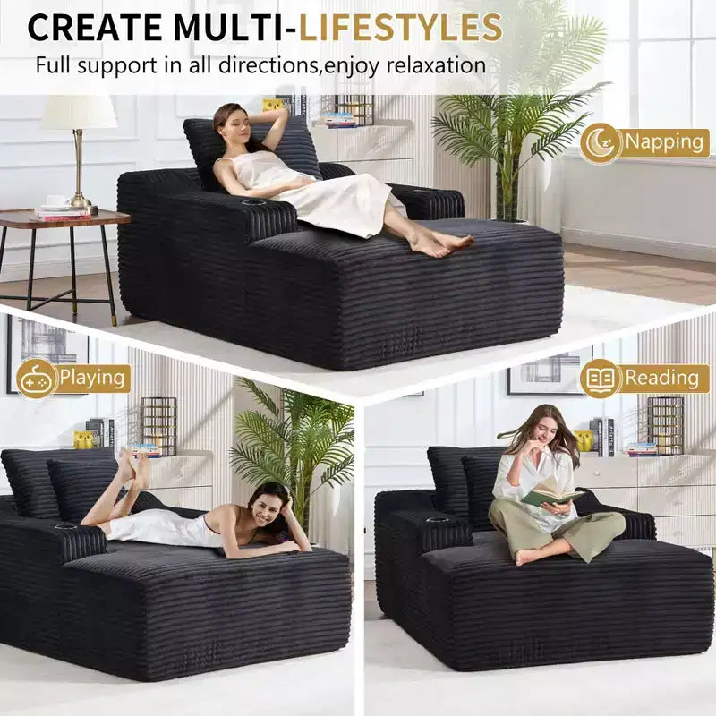 Chaise longue de 170 cm, canapé-lit intérieur avec 2 oreillers, canapé simple sans armature pour salon, aucun assemblage requis