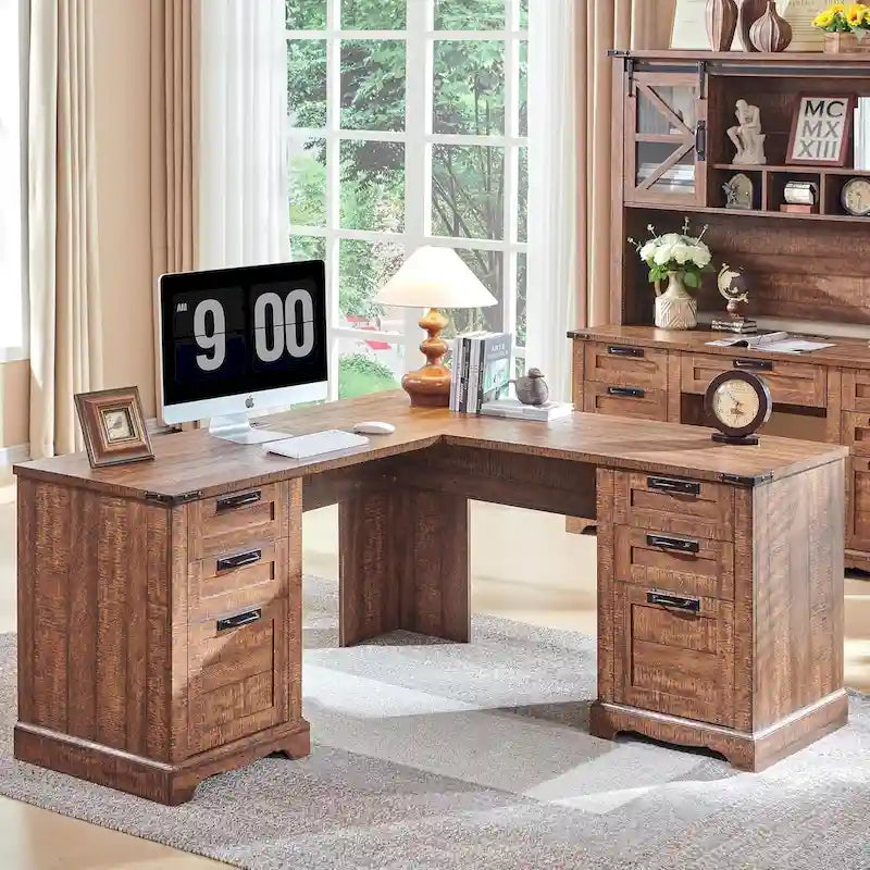 Bureau de direction en L style maison de campagne 60, bureau d'angle en bois, bureau d'ordinateur