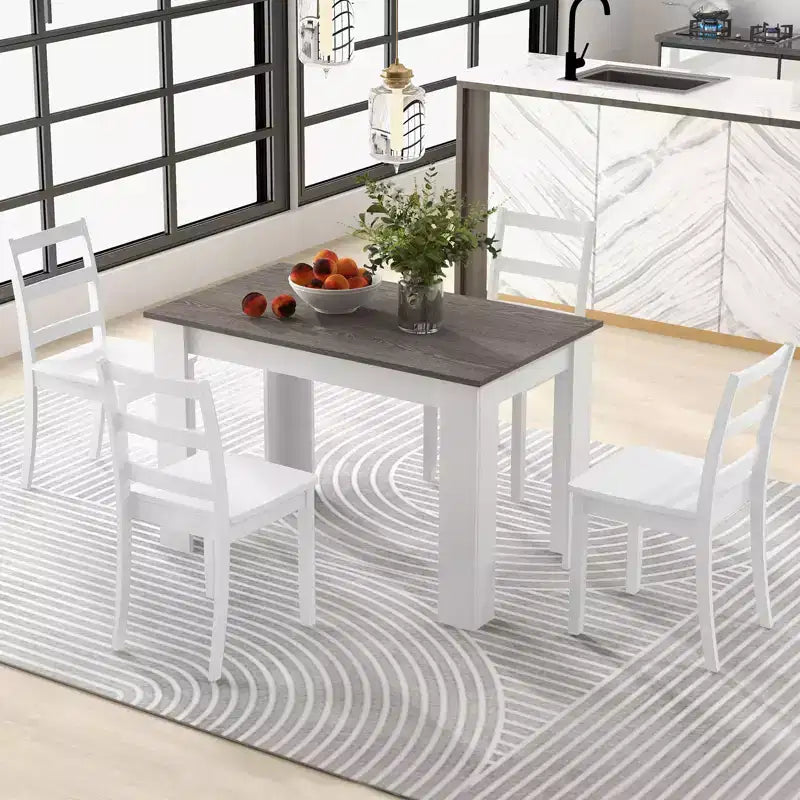 Costway Ensemble de salle à manger 5 pièces Table rectangulaire moderne et 4 chaises en bois d'hévéa pour cuisine et petit-déjeuner