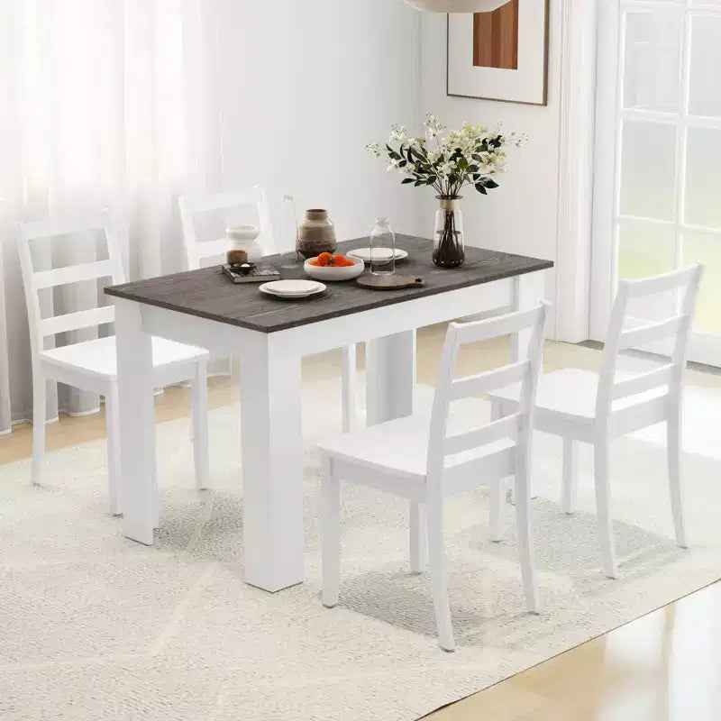 Costway Ensemble de salle à manger 5 pièces Table rectangulaire moderne et 4 chaises en bois d'hévéa pour cuisine et petit-déjeuner