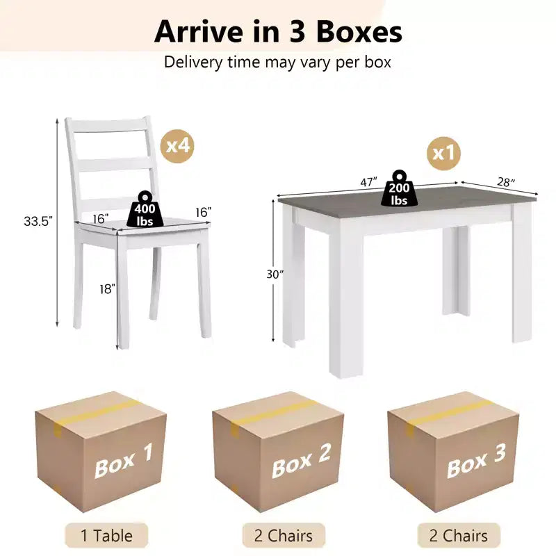 Costway Ensemble de salle à manger 5 pièces Table rectangulaire moderne et 4 chaises en bois d'hévéa pour cuisine et petit-déjeuner