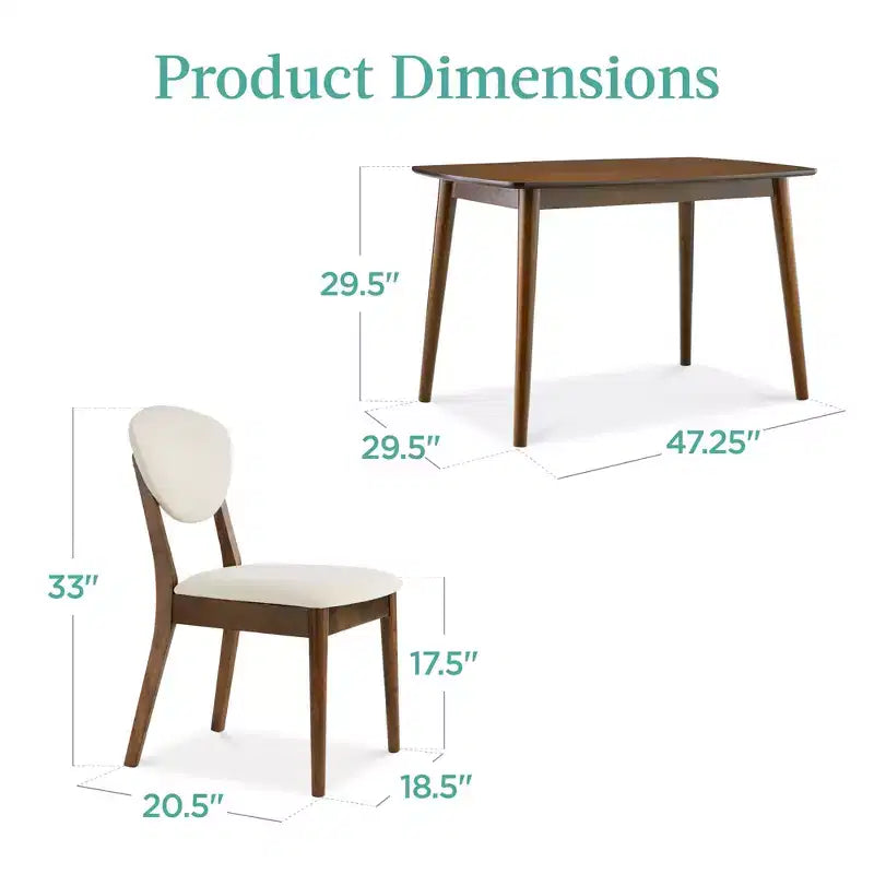 Ensemble de salle à manger moderne compact 5 pièces en bois de style milieu du siècle Best Choice Products avec 4 chaises, siège et dossier rembourrés