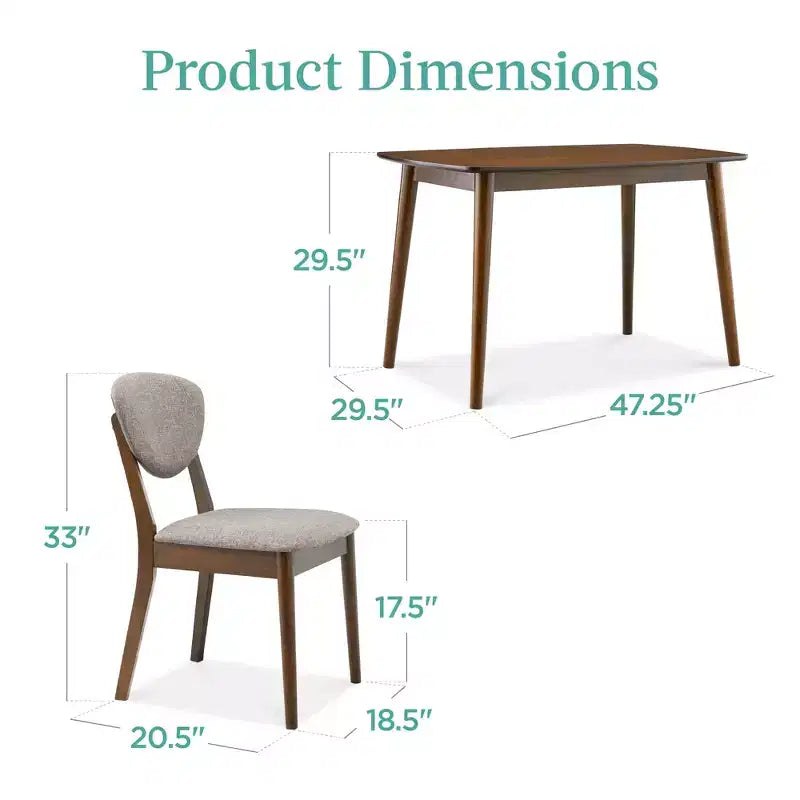 Ensemble de salle à manger moderne compact 5 pièces en bois de style milieu du siècle Best Choice Products avec 4 chaises, siège et dossier rembourrés