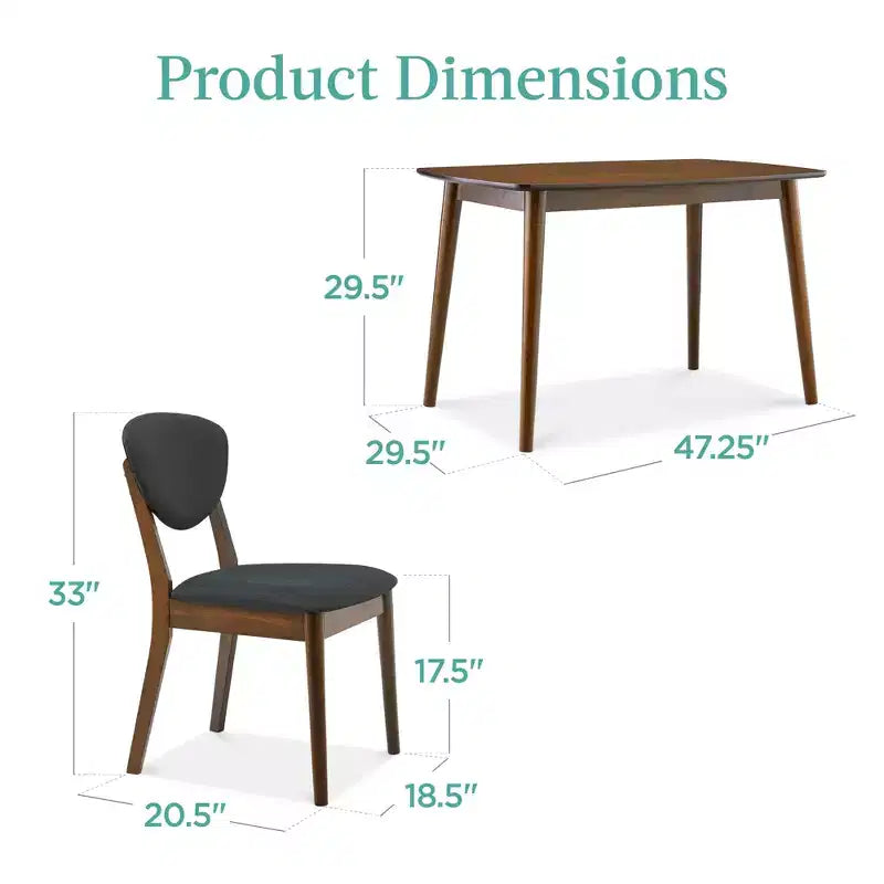 Ensemble de salle à manger moderne compact 5 pièces en bois de style milieu du siècle Best Choice Products avec 4 chaises, siège et dossier rembourrés