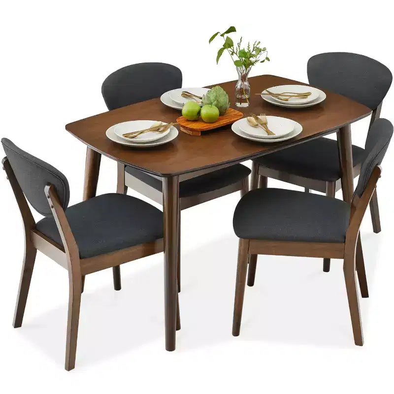 Ensemble de salle à manger moderne compact 5 pièces en bois de style milieu du siècle Best Choice Products avec 4 chaises, siège et dossier rembourrés