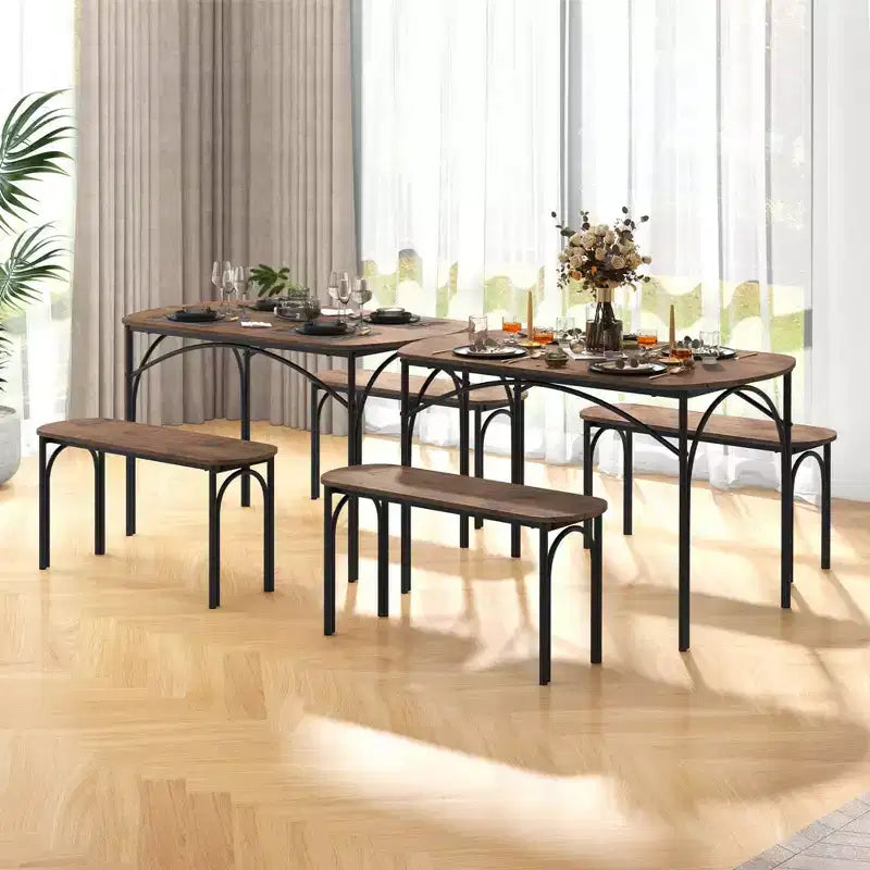 Ensemble de salle à manger Costway 3 pièces, table rectangulaire de 122 cm et 2 bancs pour 4 personnes, cadre en métal