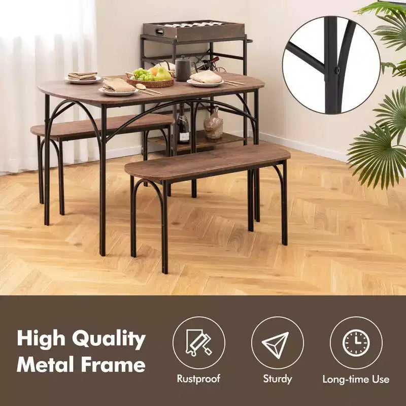 Ensemble de salle à manger Costway 3 pièces, table rectangulaire de 122 cm et 2 bancs pour 4 personnes, cadre en métal
