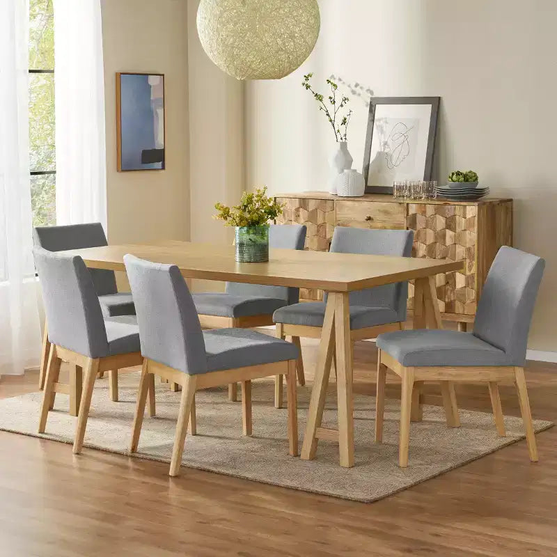 GDFStudio Hampton Ensemble de salle à manger 7 pièces en bois d'hévéa rembourré de style moderne du milieu du siècle