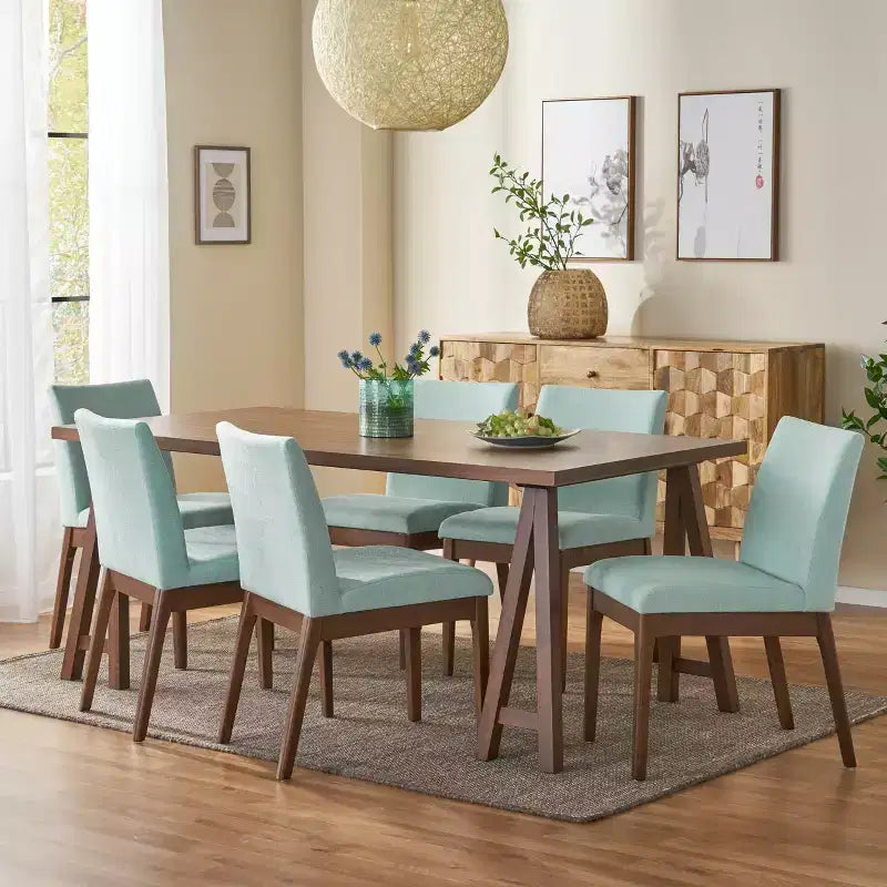 GDFStudio Hampton Ensemble de salle à manger 7 pièces en bois d'hévéa rembourré de style moderne du milieu du siècle