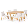 GDFStudio Hampton 7 Pieces Mid Century Modern Upholstered Rubber Wood Dining Set