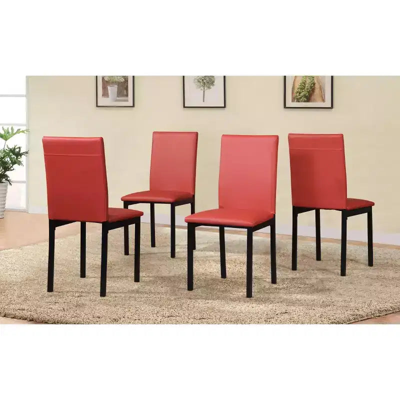 Ensemble de salle à manger 5 pièces en métal Citico avec plateau en faux marbre stratifié, rouge