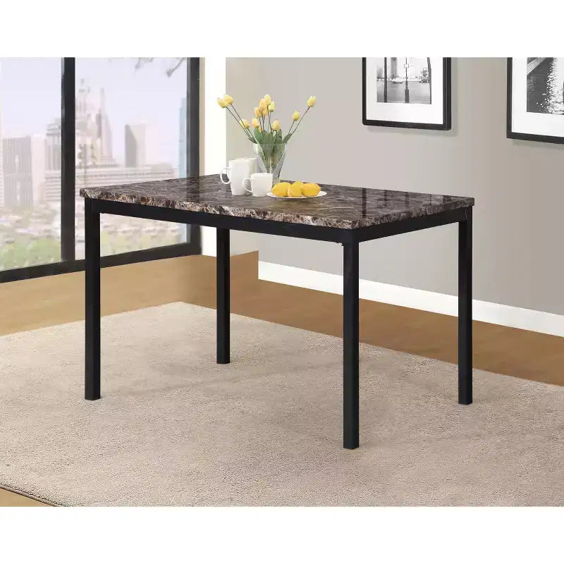 Ensemble de salle à manger 5 pièces en métal Citico avec plateau en faux marbre stratifié, rouge