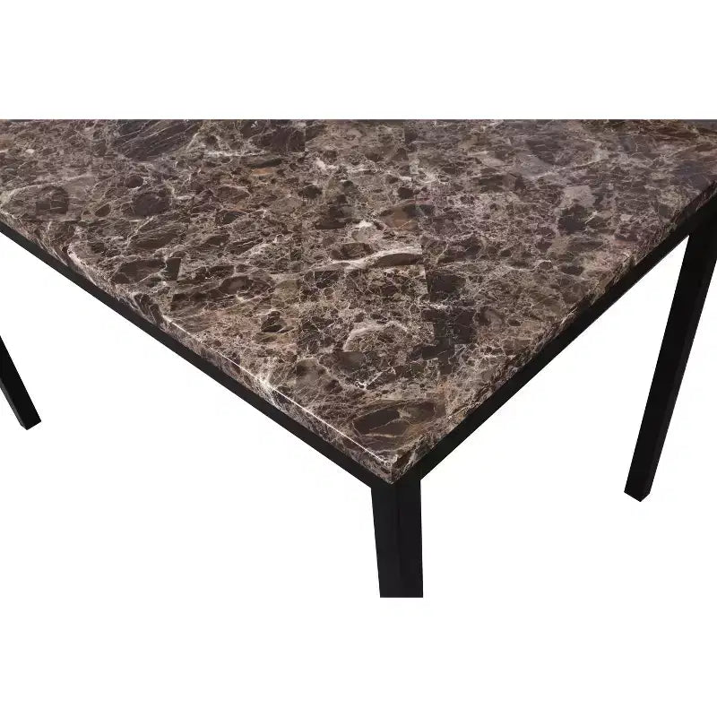 Ensemble de salle à manger 5 pièces en métal Citico avec plateau en faux marbre stratifié, rouge