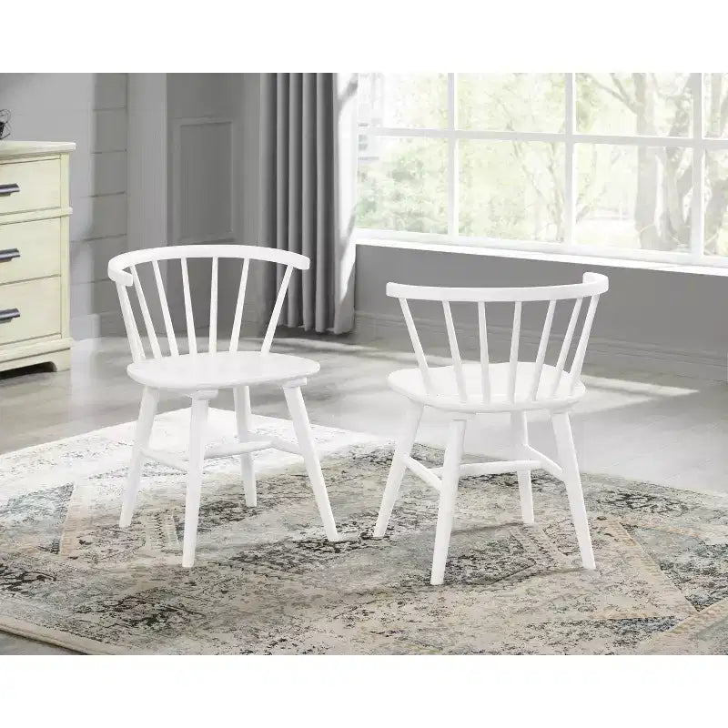 Ensemble de salle à manger 5 pièces en bois Edo de Roundhill Furniture, table de salle à manger à tréteaux avec 4 chaises Windsor, blanc