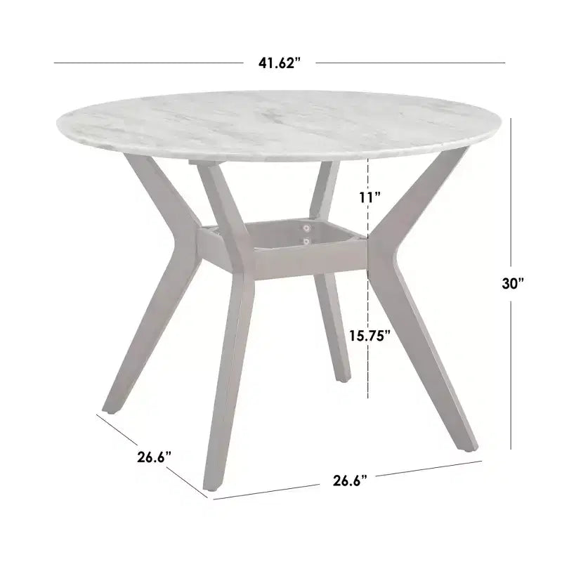 Ensemble de salle à manger 5 pièces Saville style moderne du milieu du siècle Buylateral, plateau rond en faux marbre, chaises, 4 places