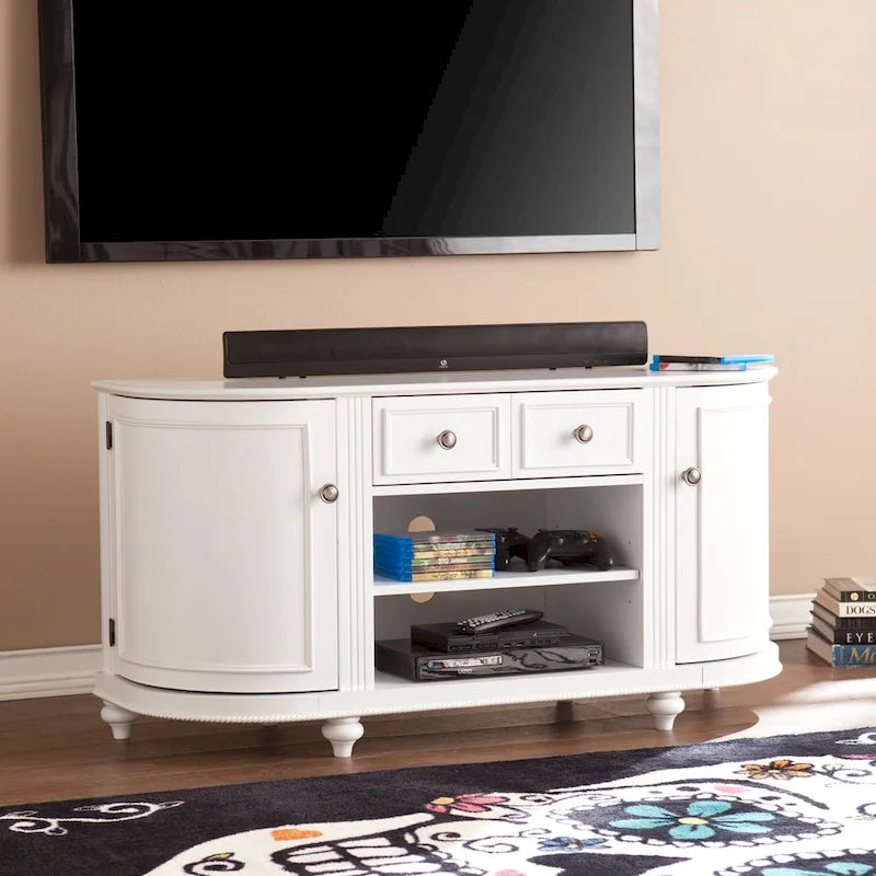 Meuble télé moderne blanc style ferme SEI Furniture Wells pour téléviseurs jusqu'à 46 po