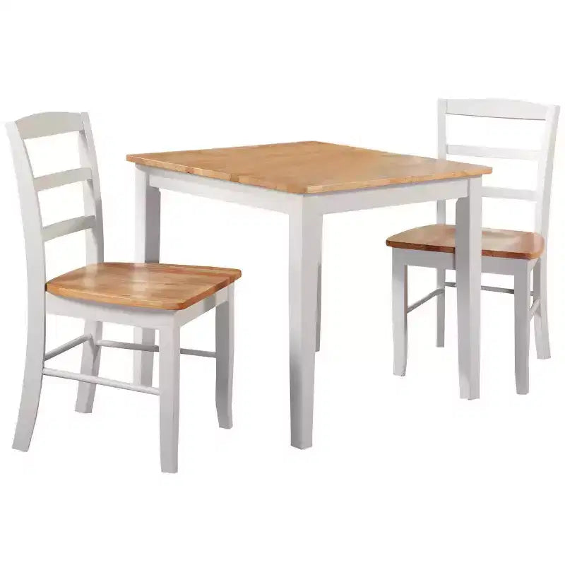 Ensemble de salle à manger 3 pièces avec table et 2 chaises à dossier échelle, blanc/naturel 鈥?International Concepts : bois massif, carrée, sans rallonge
