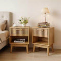 Lot de 2 tables de chevet bohèmes avec tiroir rayé et étagère ouverte, tables d'appoint compactes en bois, petites tables d'appoint pour chambre et salon