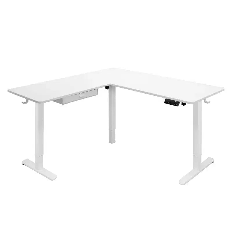 Mount-It! Grand bureau d'angle électrique réglable en hauteur, bureau debout automatique avec réglage en hauteur ergonomique et fluide, cadre en acier, blanc