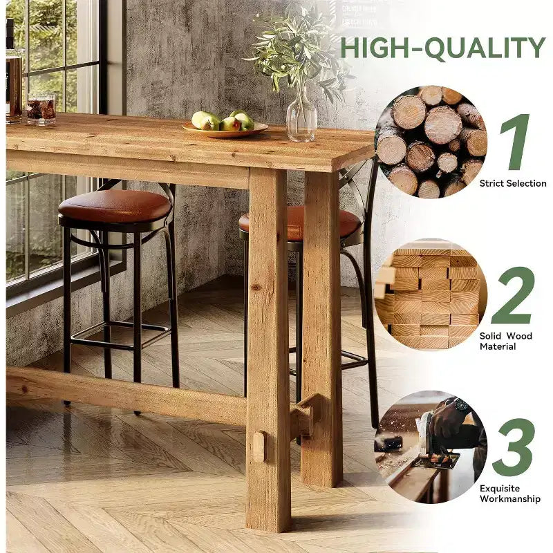 Table de bar de 63 pouces en bois massif, hauteur bar, pour cuisine, café ou restaurant