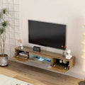 Meuble TV flottant, étagère TV murale avec 16 lumières LED et prise de courant, console murale