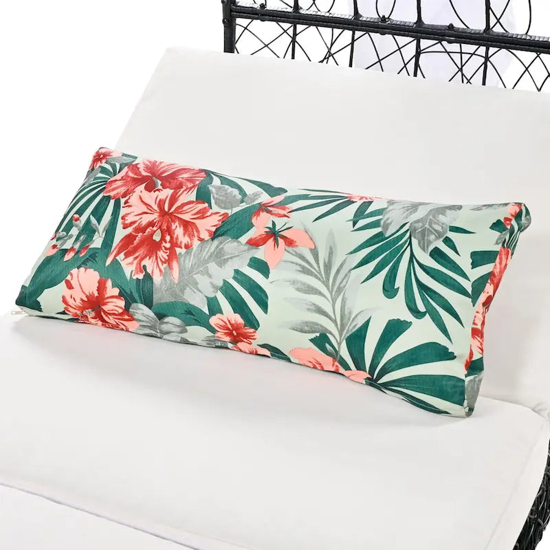 Oaks Aura Outdoor, bain de soleil avec coussin, rideau et coussin coloré, fauteuils lounge en résine tressée, transats réglables pour le jardin