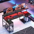 Bestier 71,5 LED Bureau Gaming avec Prise de Courant, Bureau d'Angle en Forme de L avec Support Moniteur